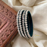 3 Line Stone Silk Thread Kundan Bangle -Dark Green White-G12307